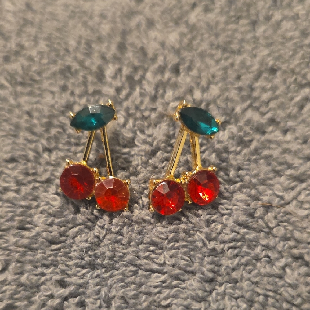 CUTE Gold and Red CHERRY  Earrings